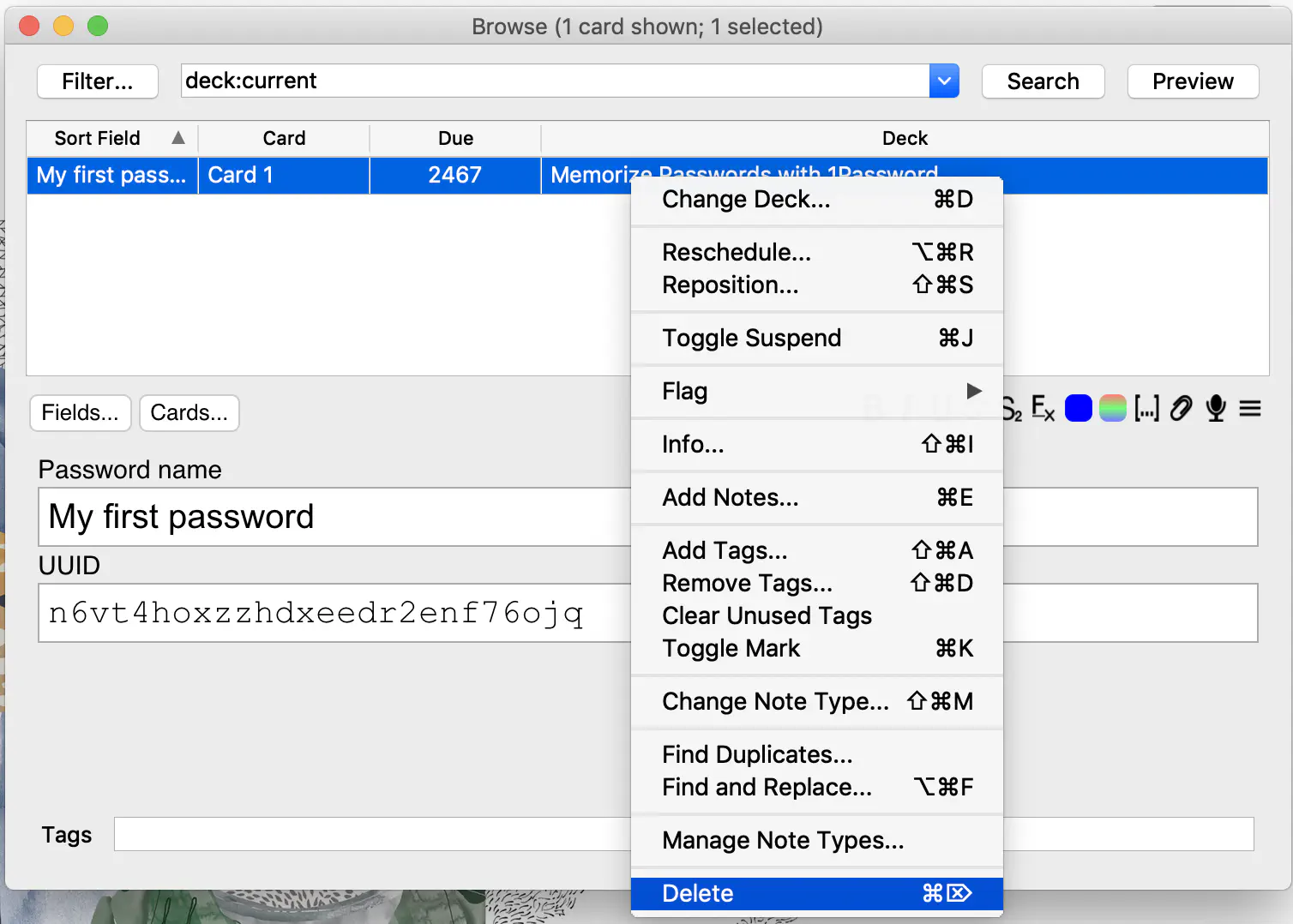right-click the item and select 'Delete'